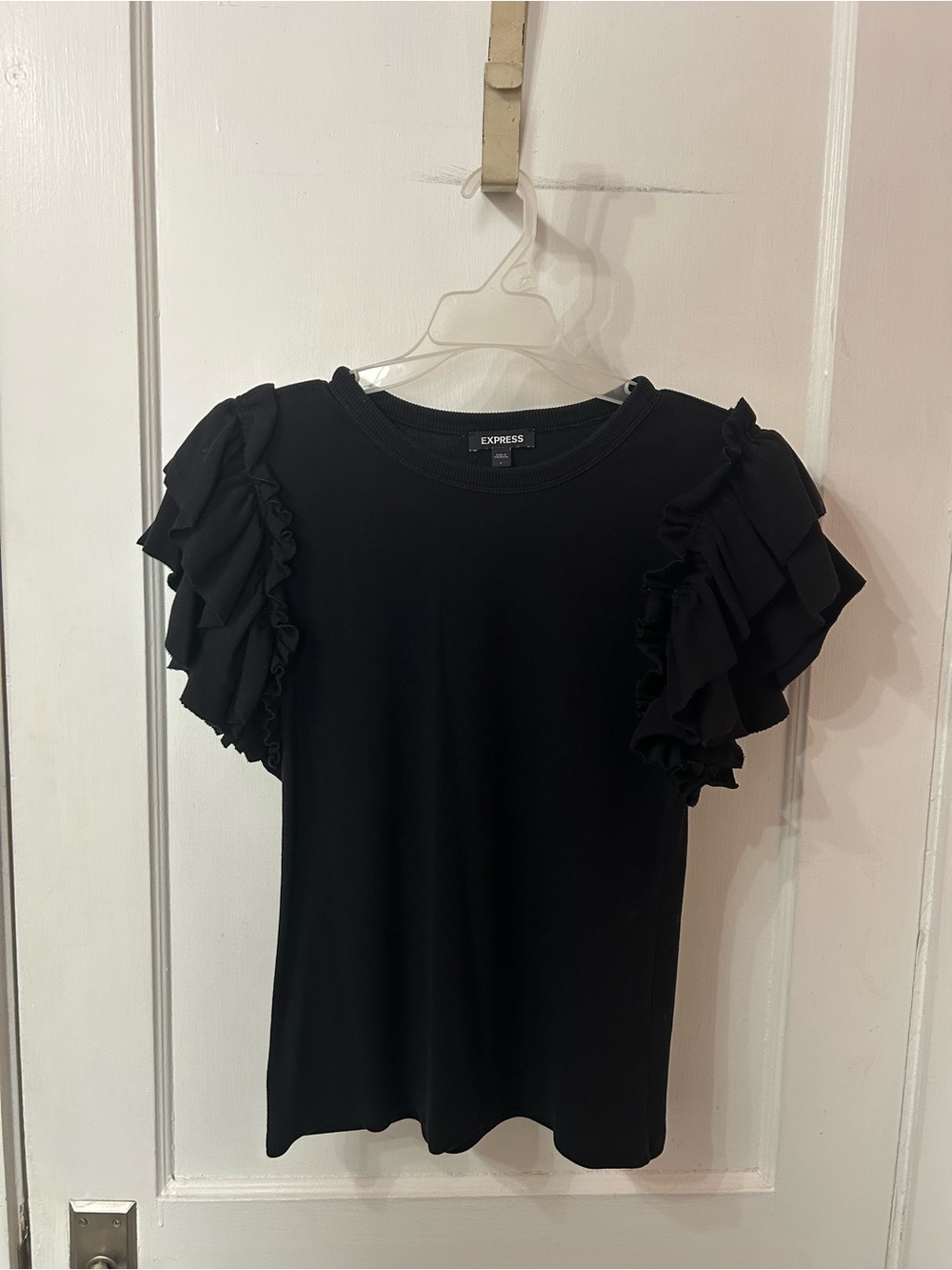 Express Black Short Sleeve Ruffle Tee